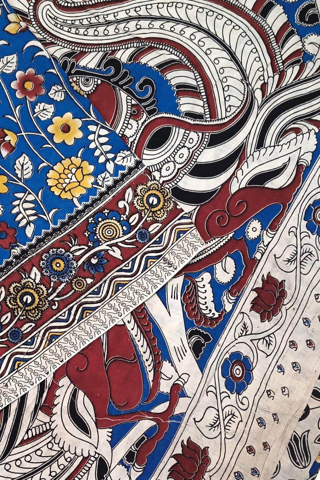 Printed  kalamkari pure cotton saree in  blue