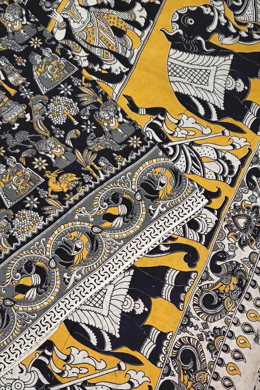 Printed  kalamkari pure cotton saree in  black