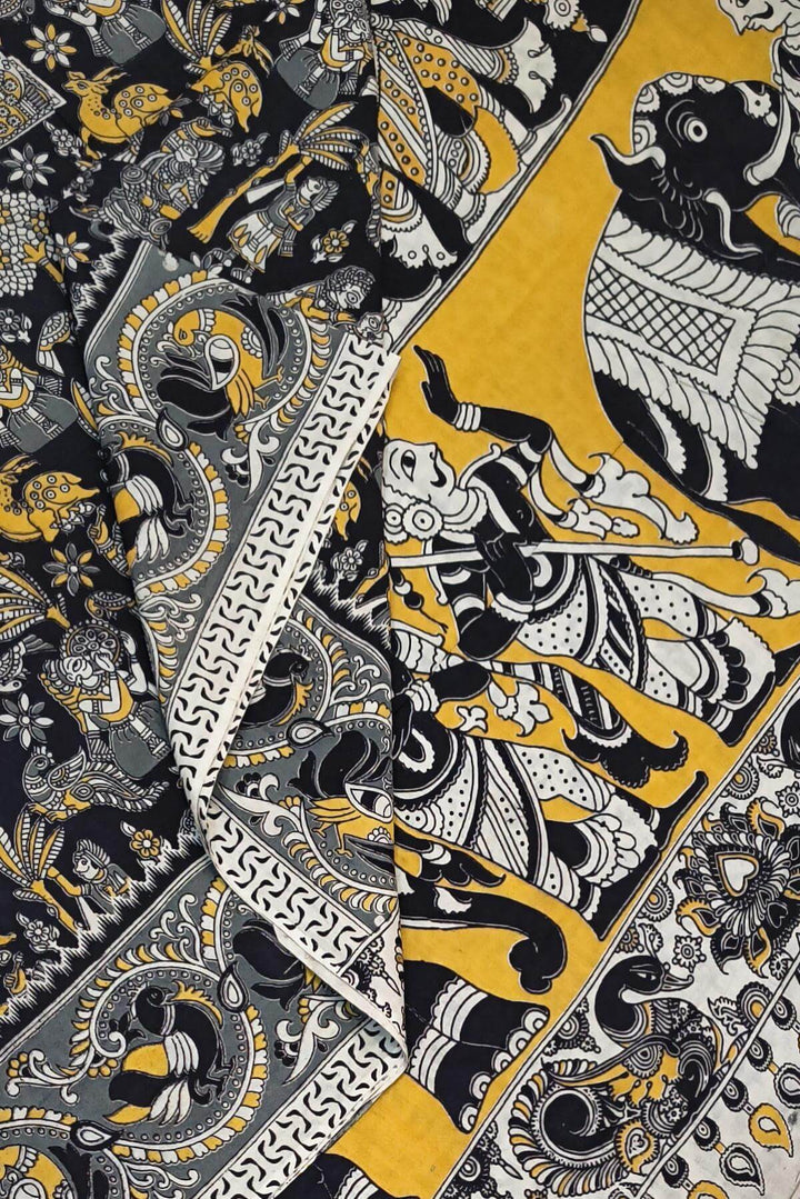 Printed  kalamkari pure cotton saree in  black