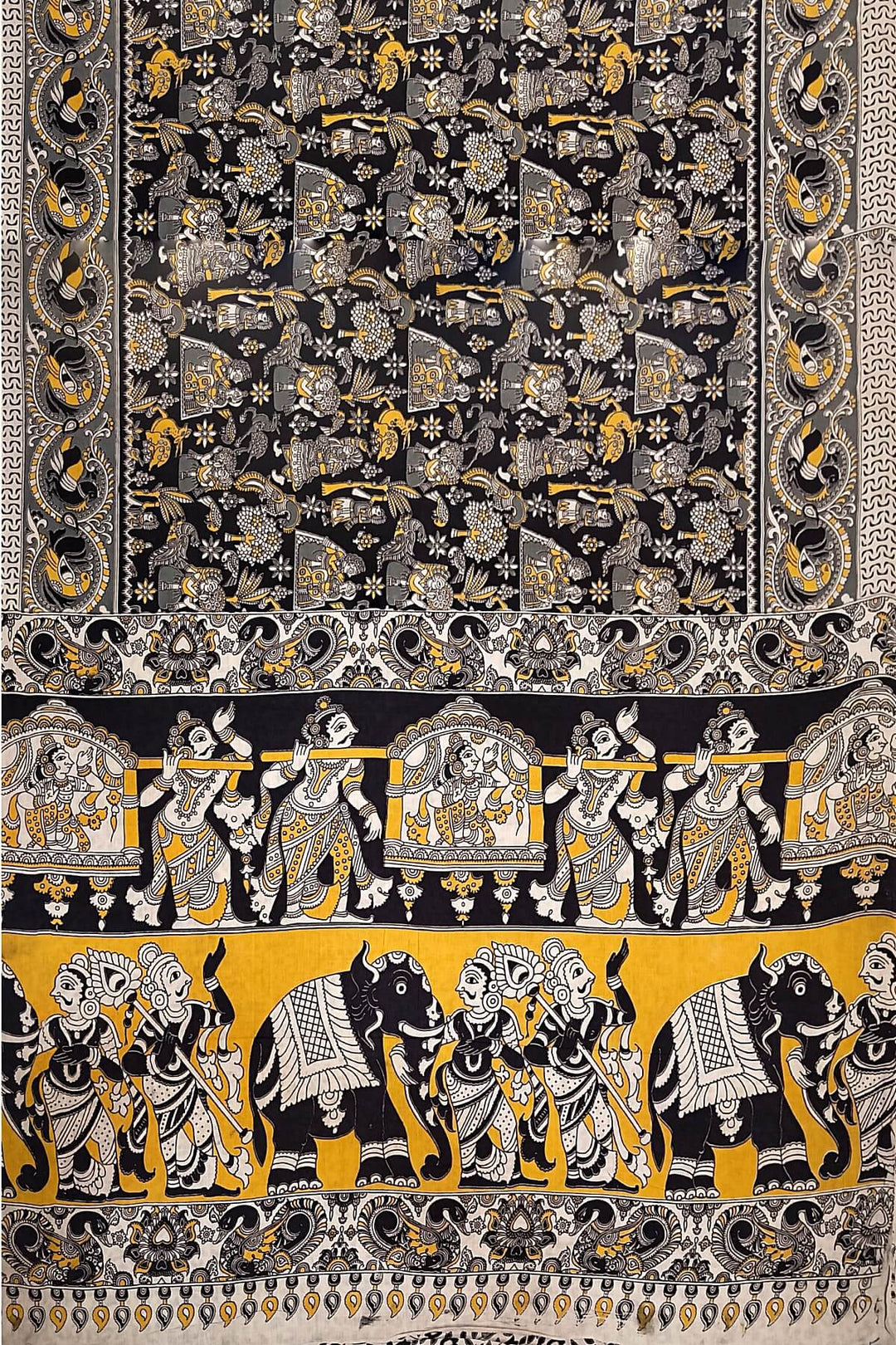 Printed  kalamkari pure cotton saree in  black