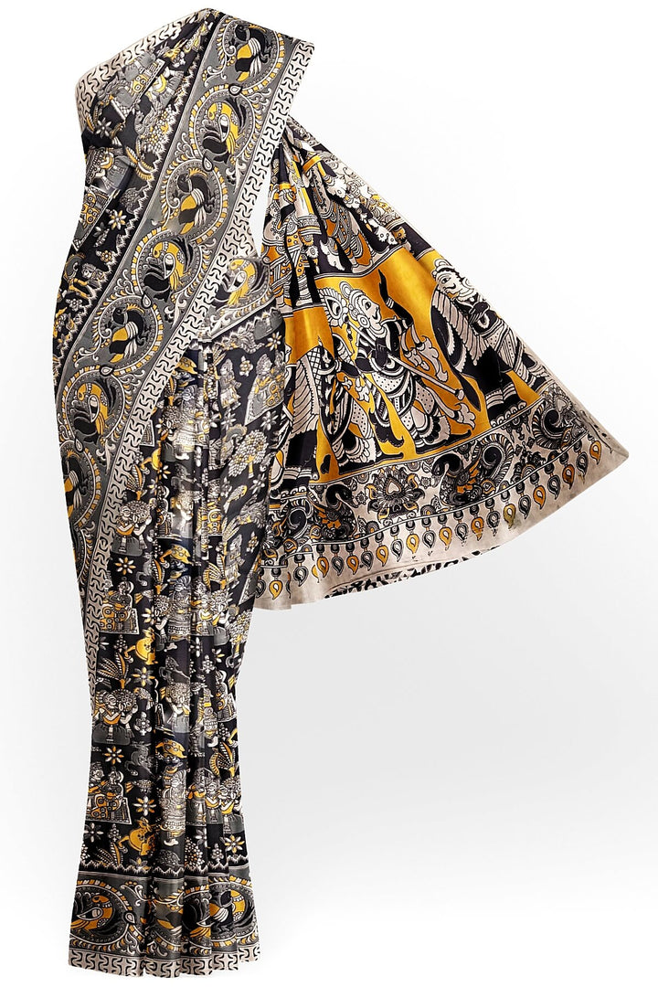 Printed  kalamkari pure cotton saree in  black