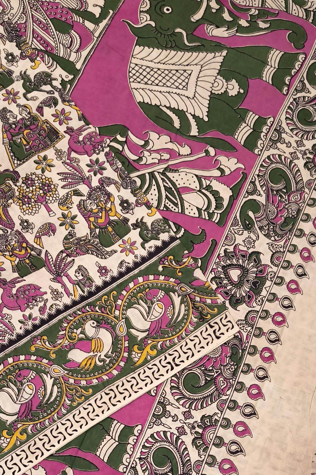 Printed  kalamkari pure cotton saree in off white