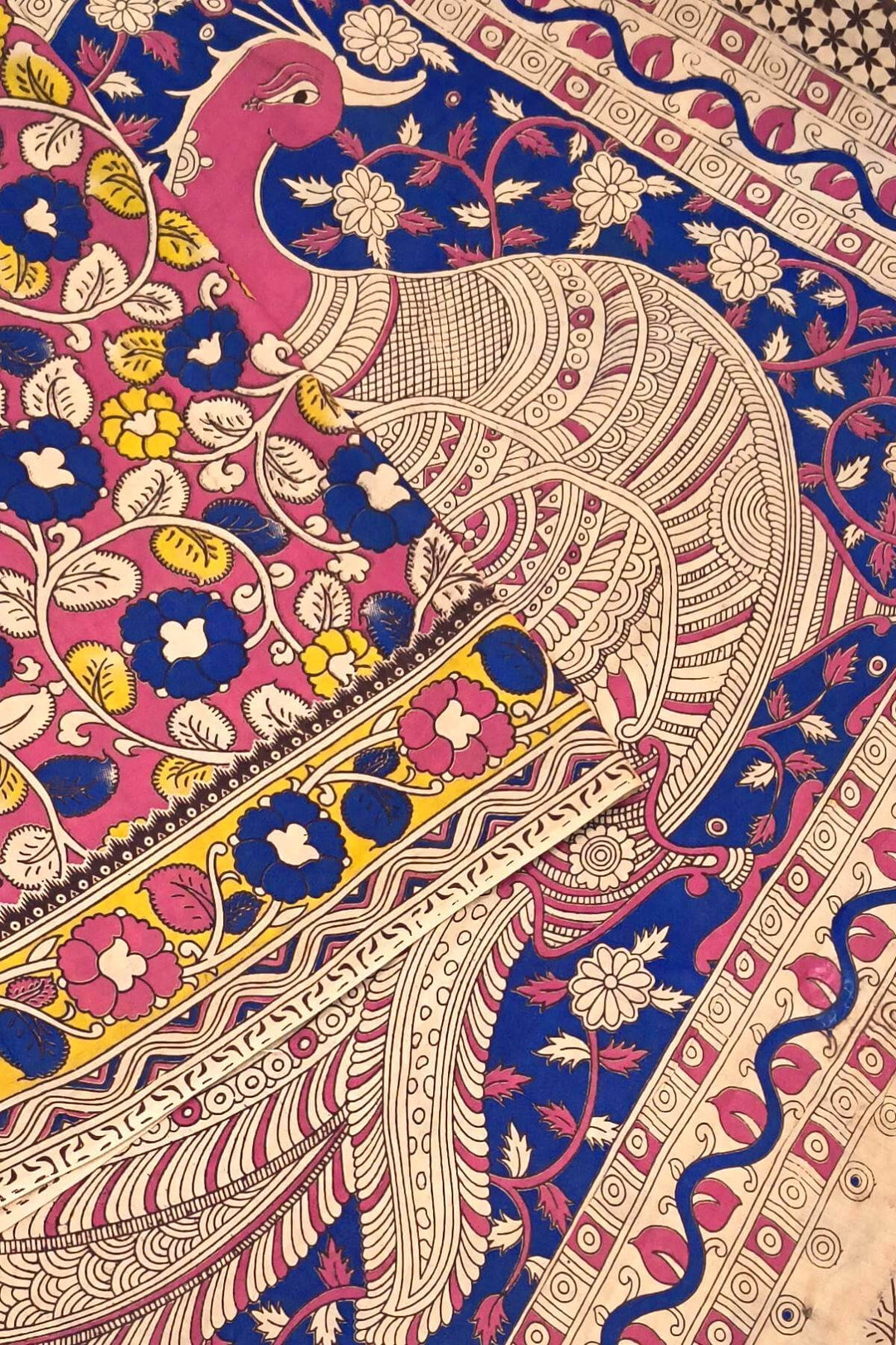 Printed  kalamkari pure cotton saree in pink