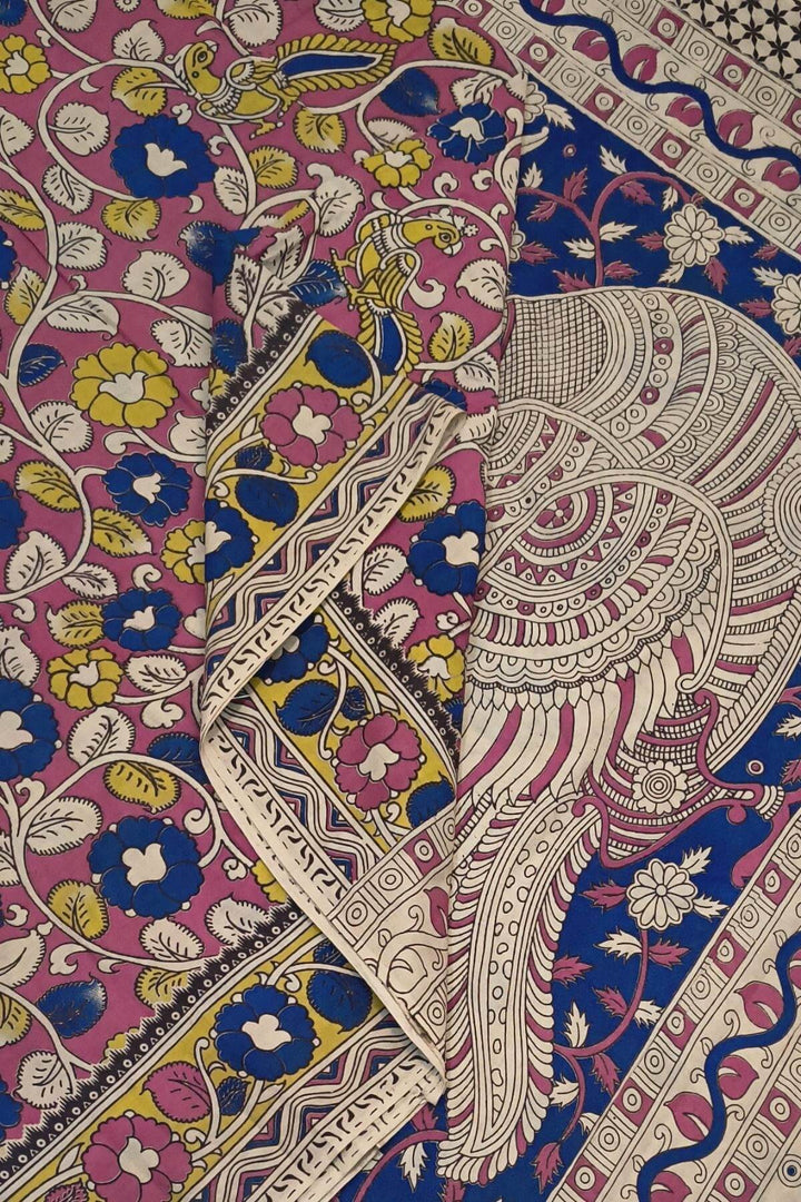 Printed  kalamkari pure cotton saree in pink
