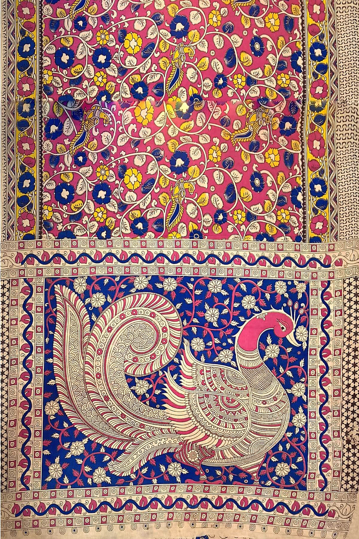 Printed  kalamkari pure cotton saree in pink