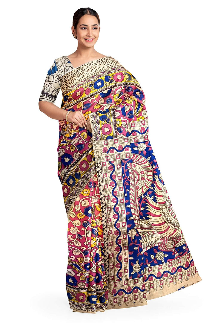 Printed  kalamkari pure cotton saree in pink