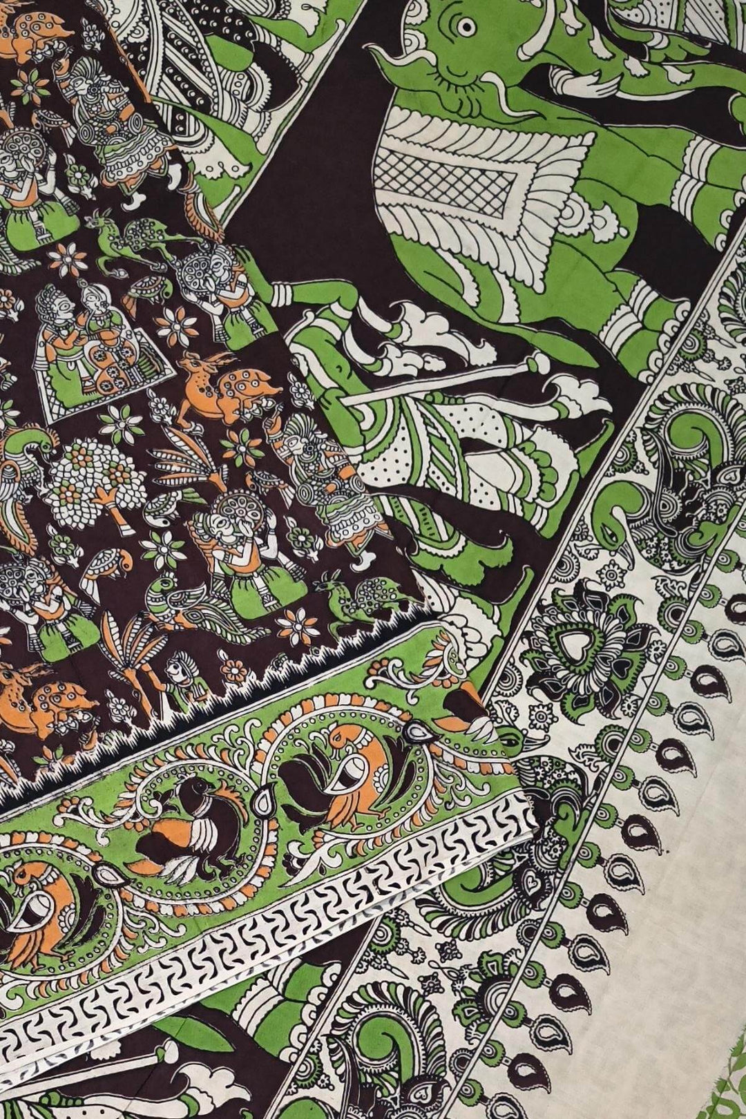 Printed  kalamkari pure cotton saree in  brown