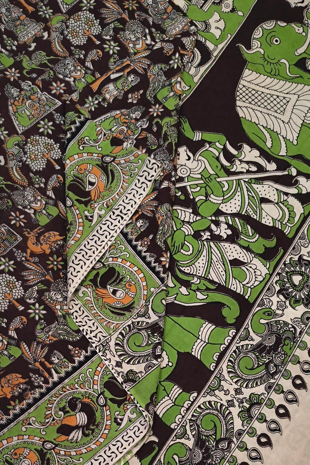 Printed  kalamkari pure cotton saree in  brown