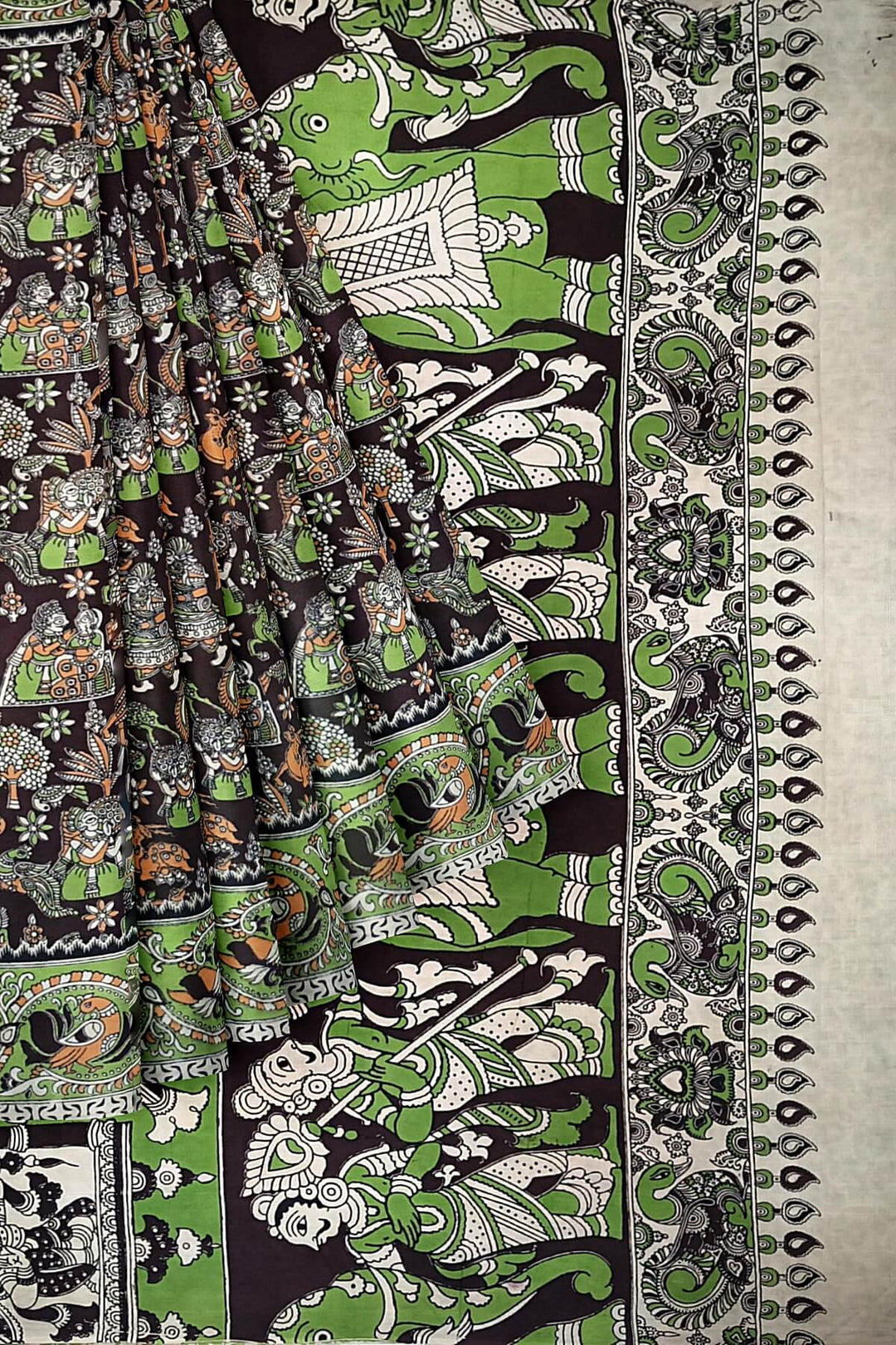 Printed  kalamkari pure cotton saree in  brown