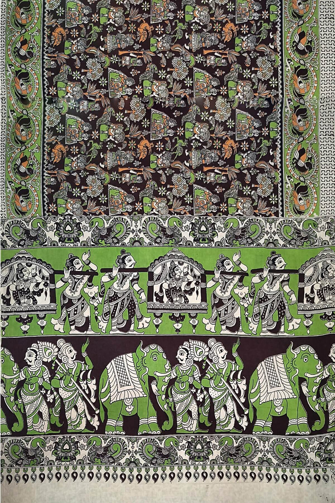 Printed  kalamkari pure cotton saree in  brown