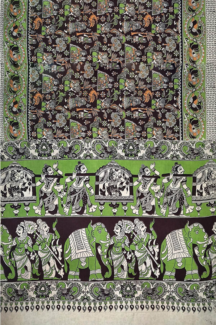Printed  kalamkari pure cotton saree in  brown