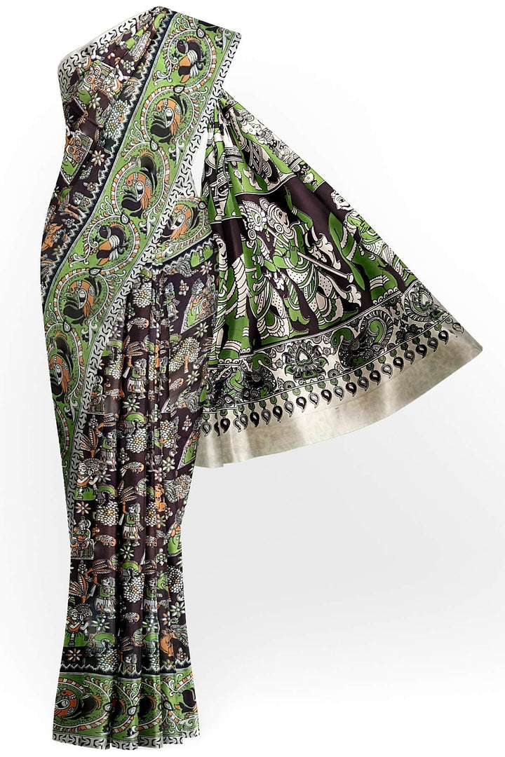 Printed  kalamkari pure cotton saree in  brown