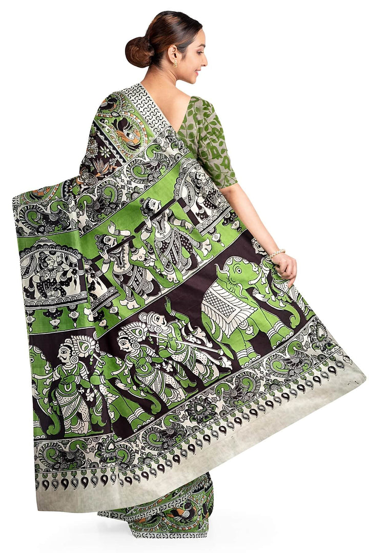 Printed  kalamkari pure cotton saree in  brown