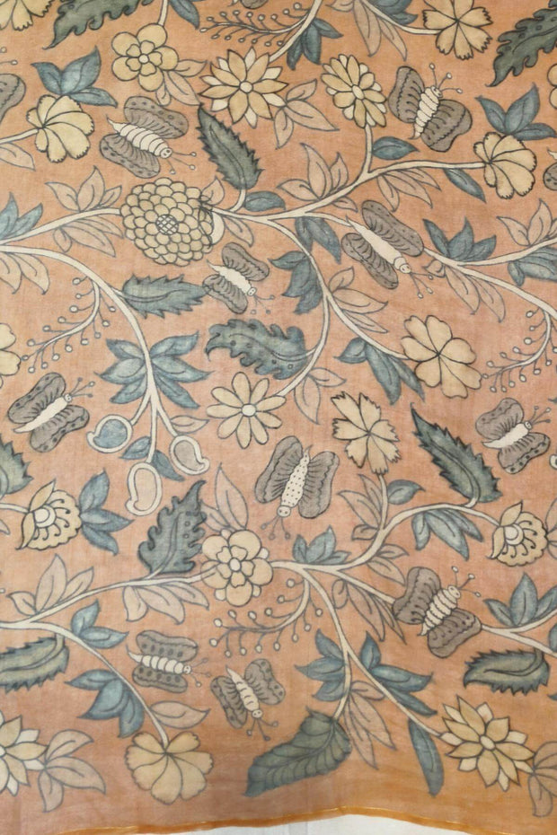Hand painted pen kalamkari on light weight pure silk organza saree