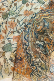 Hand painted pen kalamkari on light weight pure silk organza saree