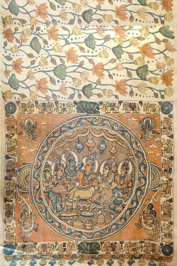 Hand painted pen kalamkari on light weight pure silk organza saree
