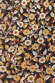 Kalamkari  silk cotton fabric in black with  floral vines