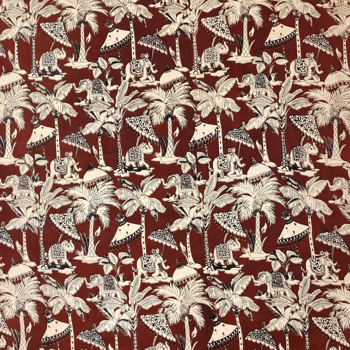 Kalamkari  silk cotton fabric in brown with  tree motifs