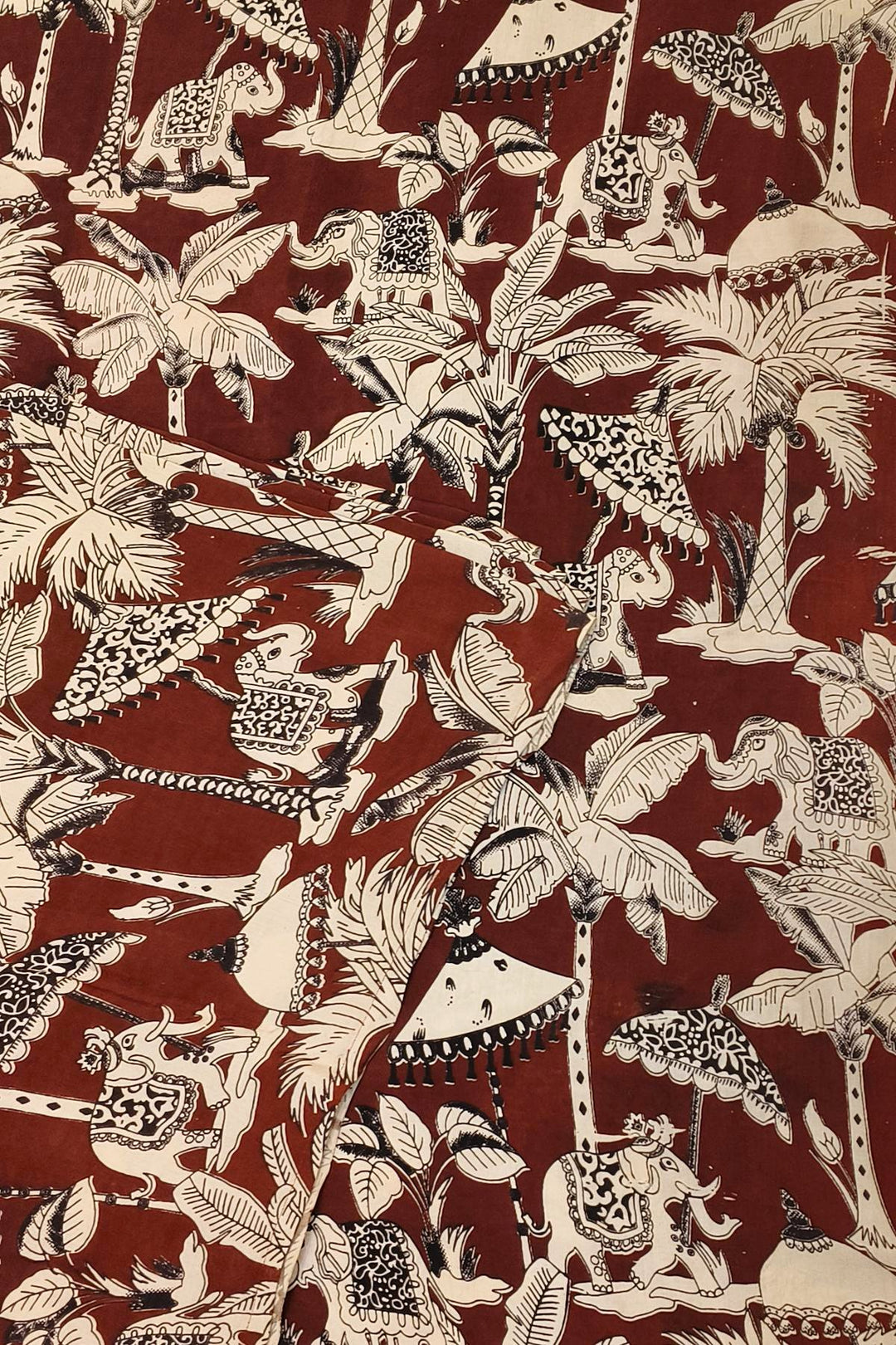 Kalamkari  silk cotton fabric in brown with  tree motifs
