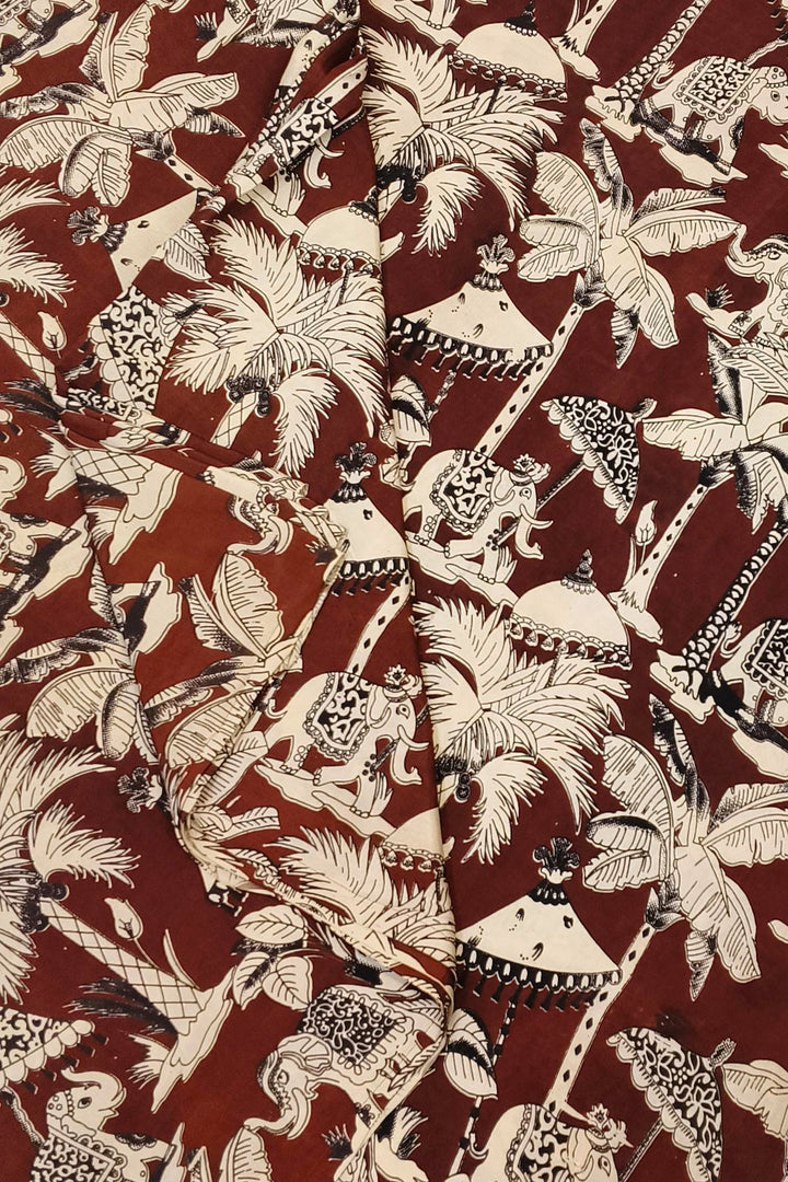 Kalamkari  silk cotton fabric in brown with  tree motifs