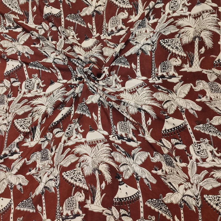 Kalamkari  silk cotton fabric in brown with  tree motifs