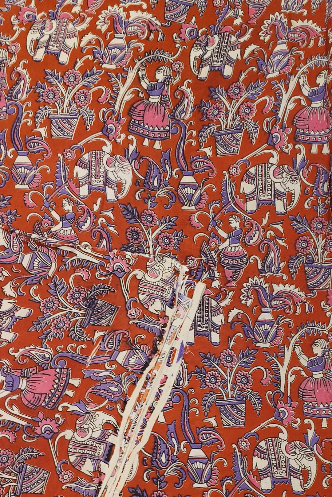 Kalamkari  silk cotton fabric in red with  floral vines
