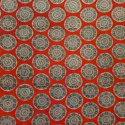 Kalamkari  silk cotton fabric in maroon with  disc motifs