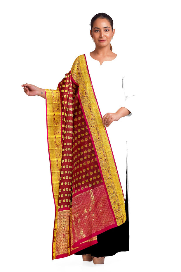 Handwoven Kanchi pure silk dupatta in maroon