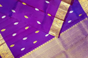 Handwoven Kanchi pure silk dupatta in purple with peacock & leaf motifs