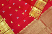 Handwoven Kanchi pure silk dupatta in red with peacock  motifs