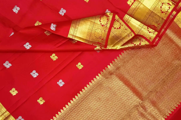 Handwoven Kanchi pure silk dupatta in red with peacock  motifs