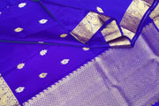 Handwoven Kanchi pure silk dupatta in royal blue with peacock & leaf motifs