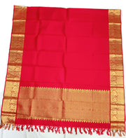 Handwoven Kanchi pure silk dupatta in red with  rich pallu & border