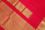 Handwoven Kanchi pure silk dupatta in red with  rich pallu & border