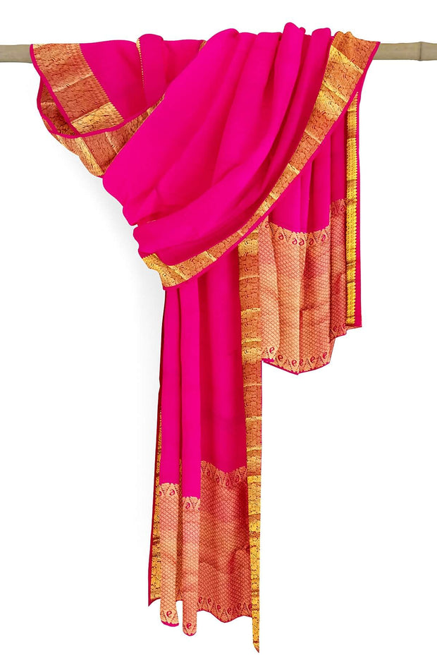 Handwoven Kanchi pure silk dupatta in pink with rich pallu & border