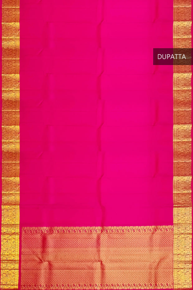 Handwoven Kanchi pure silk dupatta in pink with rich pallu & border