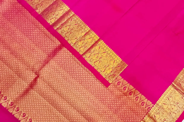 Handwoven Kanchi pure silk dupatta in pink with rich pallu & border