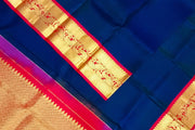 Handwoven Kanchi pure silk dupatta in blue with rich pallu & border in pink