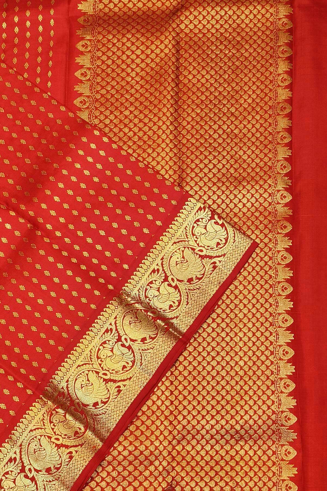 Kanchi pure silk dupatta in red with rich pallu & border