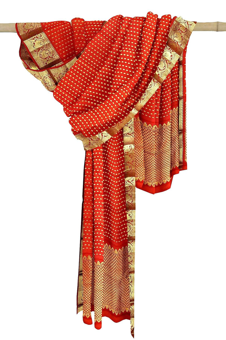 Kanchi pure silk dupatta in red with rich pallu & border