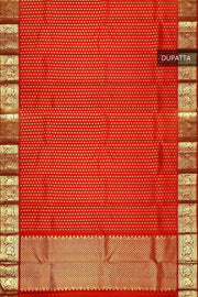 Kanchi pure silk dupatta in red with rich pallu & border
