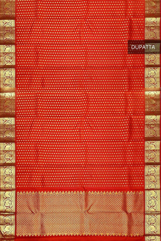 Kanchi pure silk dupatta in red with rich pallu & border