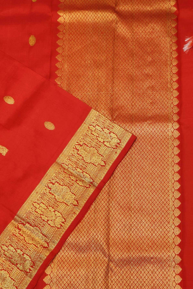 Kanchi pure silk dupatta in red with peacock  motifs