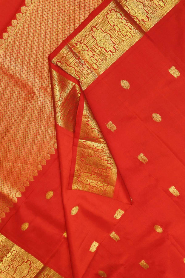 Kanchi pure silk dupatta in red with peacock  motifs