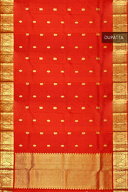 Kanchi pure silk dupatta in red with peacock  motifs