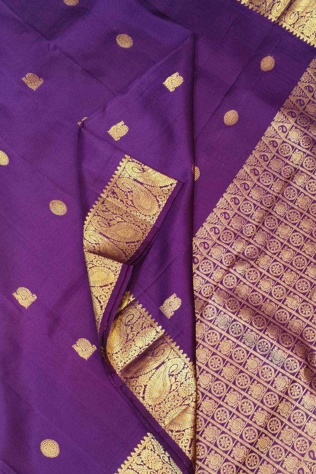 Kanchi pure silk dupatta in purple with peacock  motifs