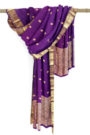 Kanchi pure silk dupatta in purple with peacock  motifs
