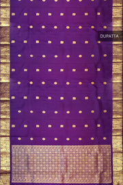 Kanchi pure silk dupatta in purple with peacock  motifs