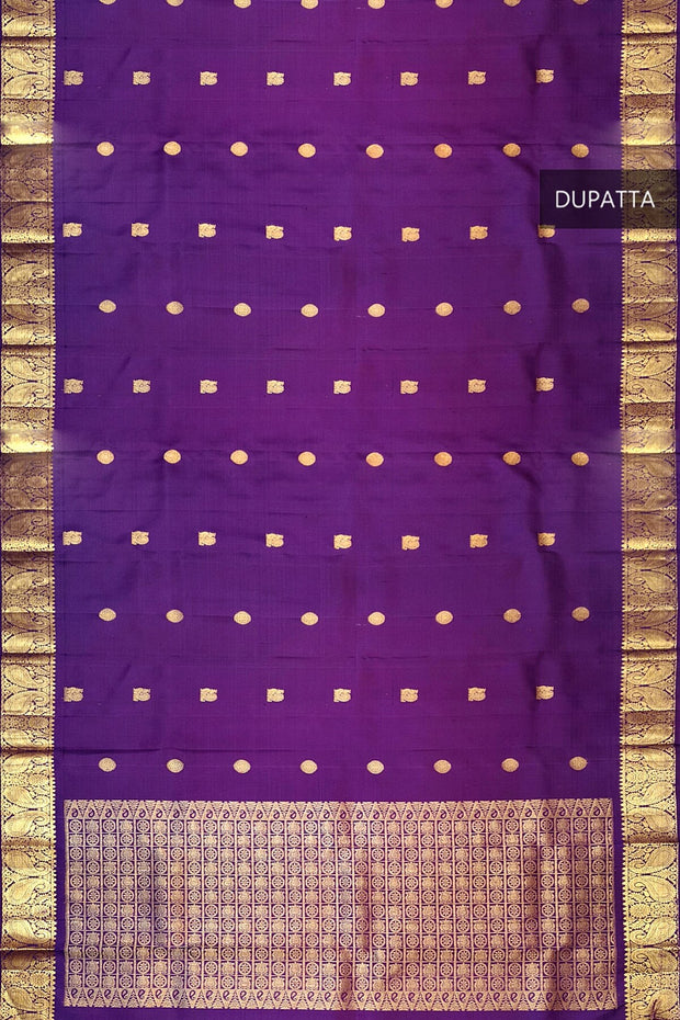 Kanchi pure silk dupatta in purple with peacock  motifs