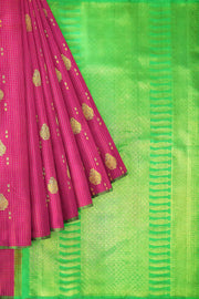 Handwoven Kanchi  pure silk saree in fine zari checks with paisley motifs.